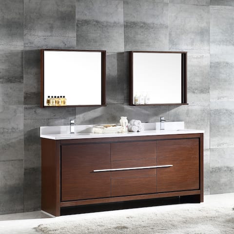 Fresca Allier 72-inch Wenge Brown Modern Double Sink Bathroom Vanity with Mirror