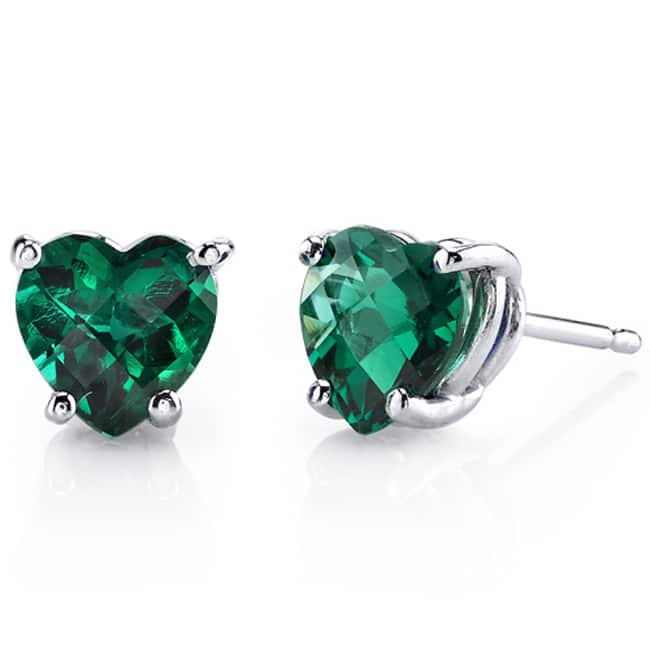 Oravo 14k White Gold Heart-cut Gemstone Stud Earrings - Created Emerald
