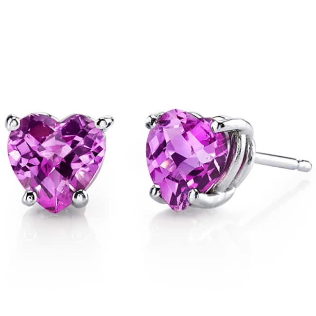 Oravo 14k White Gold Heart-cut Gemstone Stud Earrings - Created Pink Sapphire