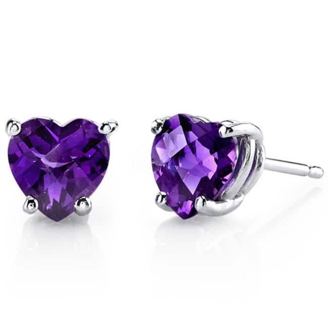 Oravo 14k White Gold Heart-cut Gemstone Stud Earrings - Amethyst