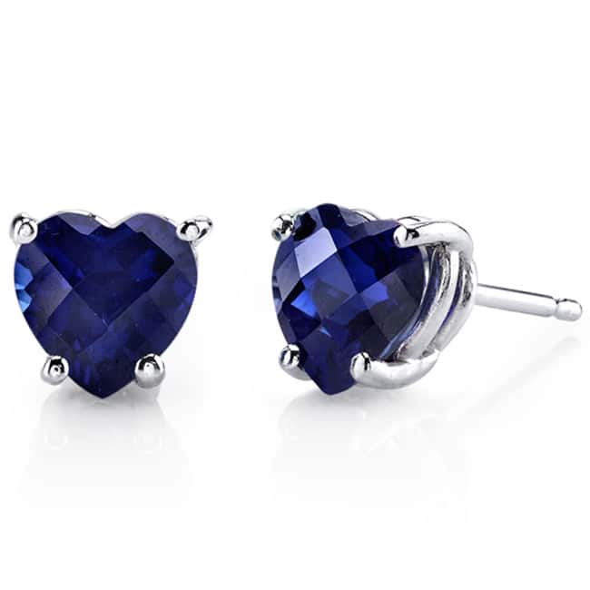 Oravo 14k White Gold Heart-cut Gemstone Stud Earrings - Created Blue Sapphire