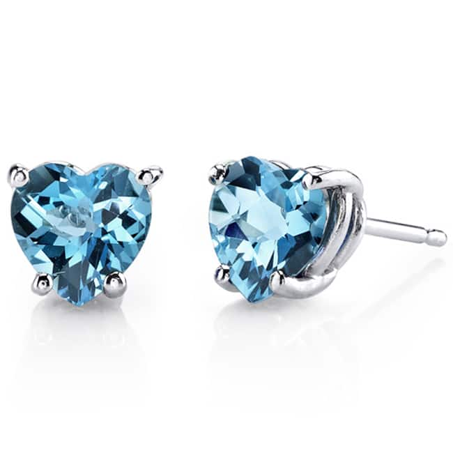 Oravo 14k White Gold Heart-cut Gemstone Stud Earrings - Swiss Blue Topaz