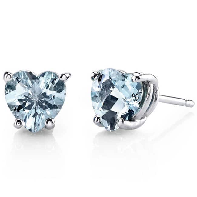 Oravo 14k White Gold Heart-cut Gemstone Stud Earrings - Aquamarine