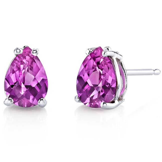 Oravo 14 Karat White Gold Pear Shape Gemstone Stud Earrings - Created Pink Sapphire