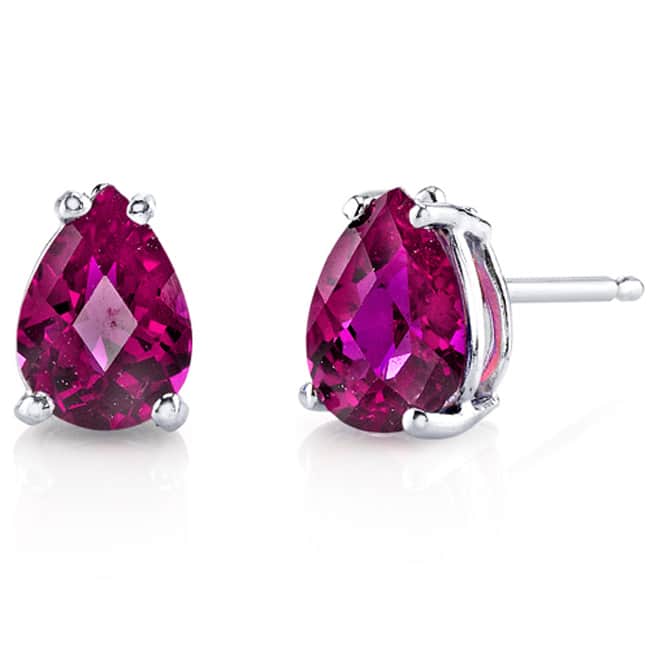 Oravo 14 Karat White Gold Pear Shape Gemstone Stud Earrings - Created Ruby