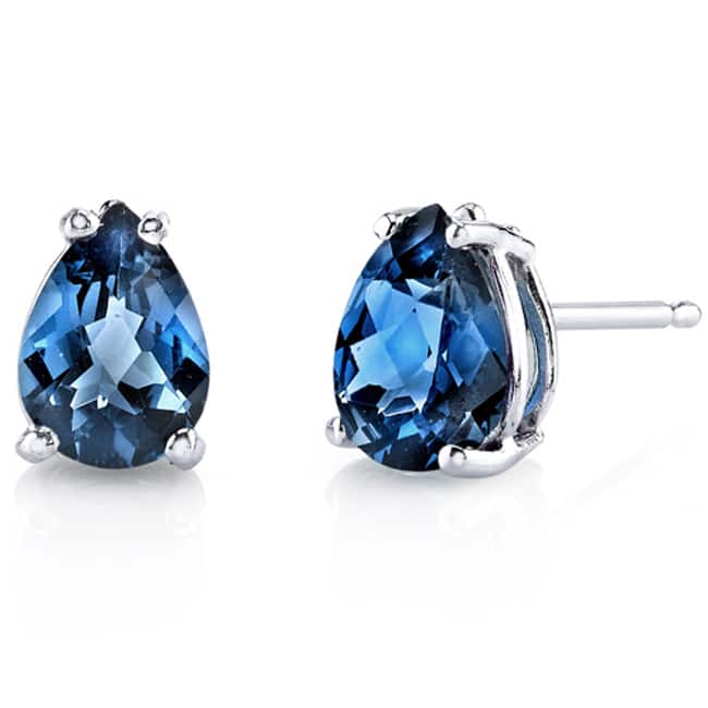 Oravo 14 Karat White Gold Pear Shape Gemstone Stud Earrings - London Blue Topaz