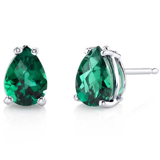 Oravo 14 Karat White Gold Pear Shape Gemstone Stud Earrings - Created Emerald