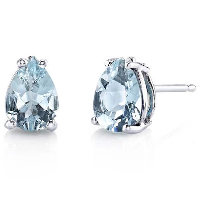 Oravo 14 Karat White Gold Pear Shape Gemstone Stud Earrings - Aquamarine