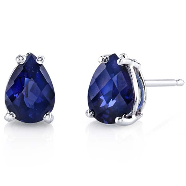 Oravo 14 Karat White Gold Pear Shape Gemstone Stud Earrings - Created Blue Sapphire