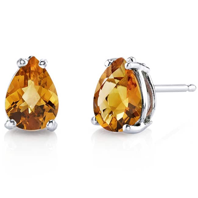 Oravo 14 Karat White Gold Pear Shape Gemstone Stud Earrings - Citrine