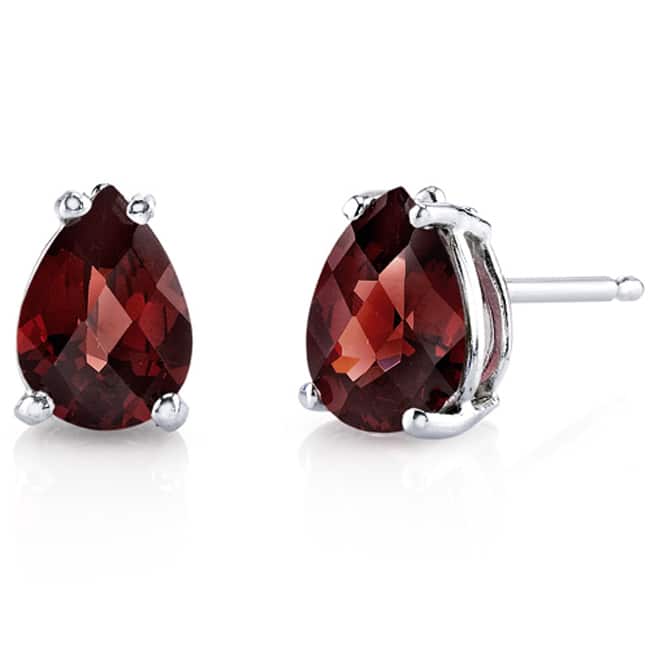 Oravo 14 Karat White Gold Pear Shape Gemstone Stud Earrings - Garnet