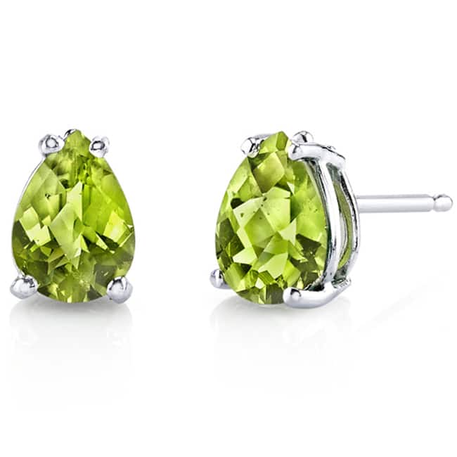 Oravo 14 Karat White Gold Pear Shape Gemstone Stud Earrings - Peridot