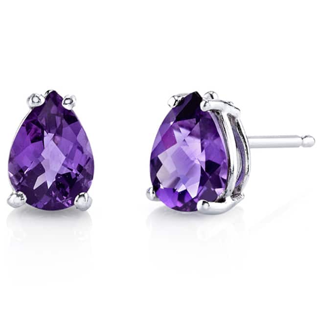 Oravo 14 Karat White Gold Pear Shape Gemstone Stud Earrings - Amethyst