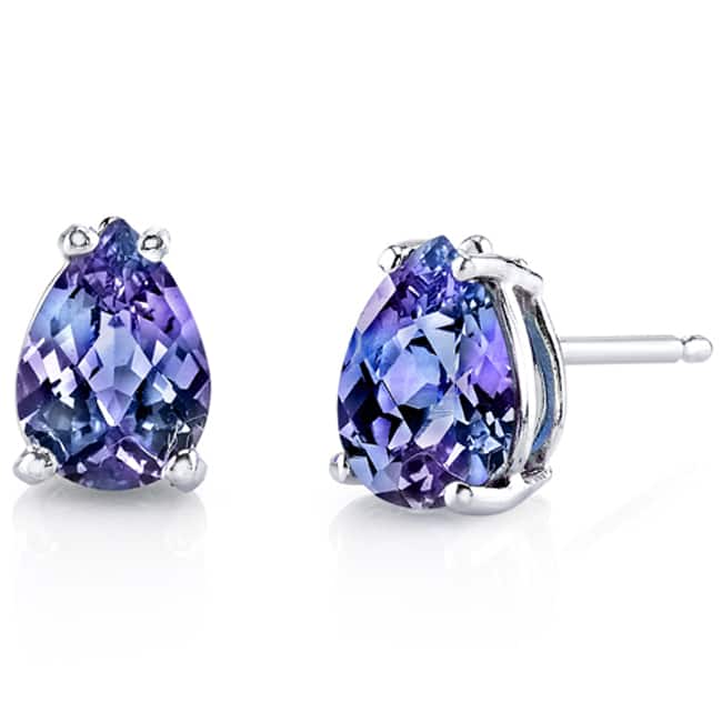 Oravo 14 Karat White Gold Pear Shape Gemstone Stud Earrings - Created Alexandrite