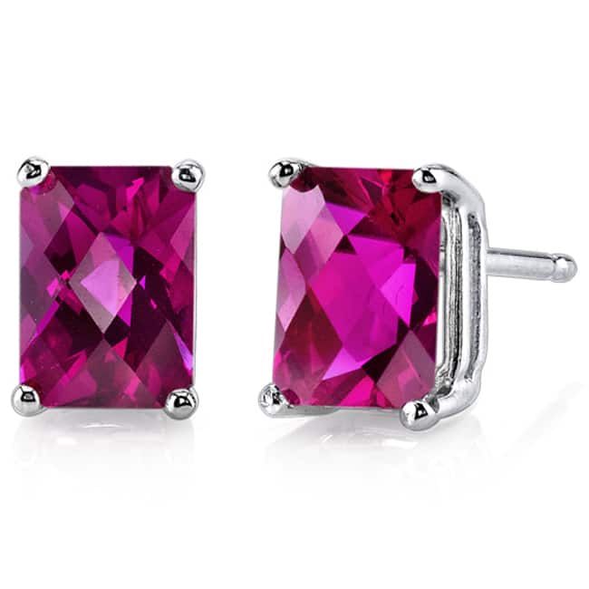 Oravo 14k White Gold Radiant-cut Gemstone Stud Earrings - Created Ruby