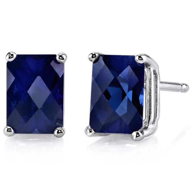 Oravo 14k White Gold Radiant-cut Gemstone Stud Earrings - Created Blue Sapphire