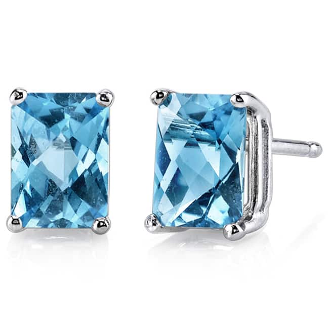 Oravo 14k White Gold Radiant-cut Gemstone Stud Earrings - Swiss Blue Topaz