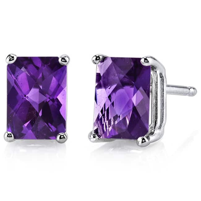 Oravo 14k White Gold Radiant-cut Gemstone Stud Earrings - Amethyst