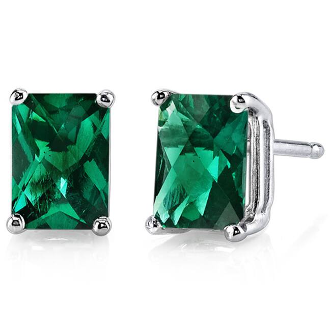 Oravo 14k White Gold Radiant-cut Gemstone Stud Earrings - Created Emerald