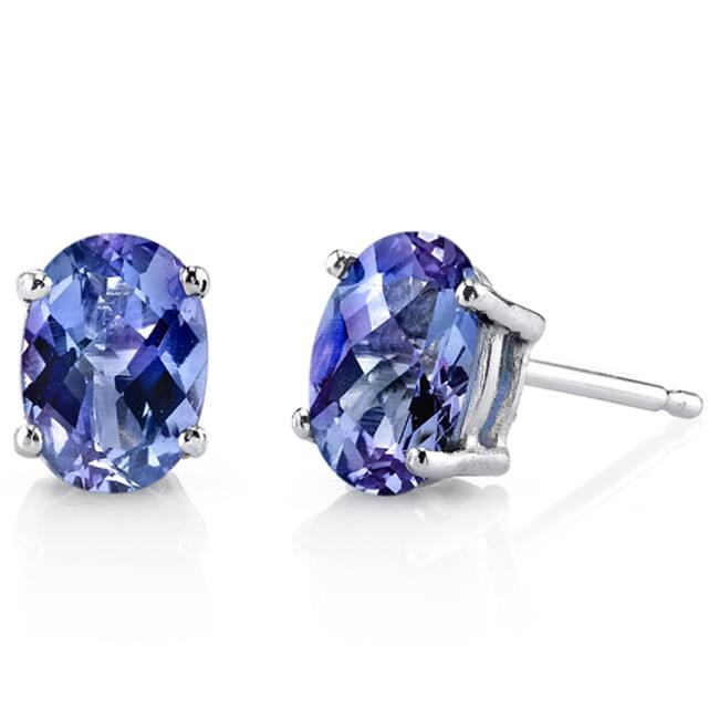 Oravo 14k White Gold Oval-cut Gemstone Stud Earrings - Created Alexandrite