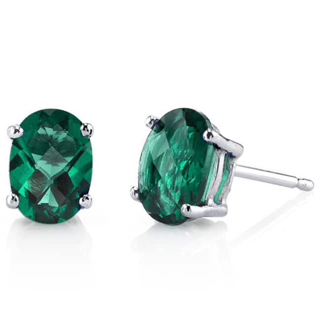 Oravo 14k White Gold Oval-cut Gemstone Stud Earrings - Created Emerald