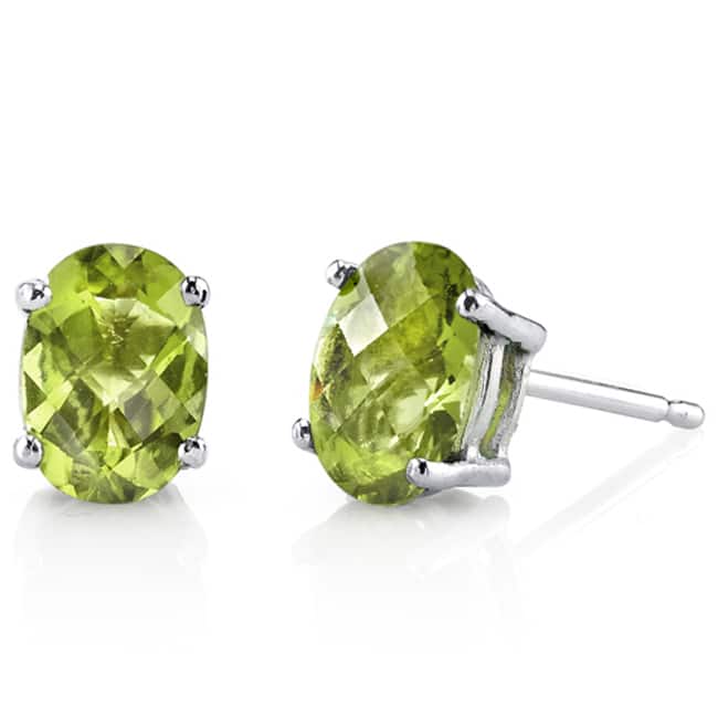 Oravo 14k White Gold Oval-cut Gemstone Stud Earrings - Peridot