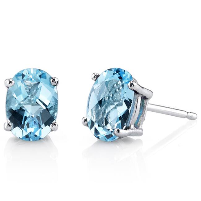 Oravo 14k White Gold Oval-cut Gemstone Stud Earrings - Swiss Blue Topaz