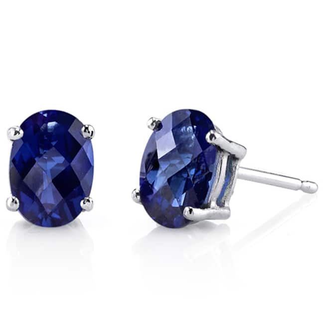 Oravo 14k White Gold Oval-cut Gemstone Stud Earrings - Created Blue Sapphire