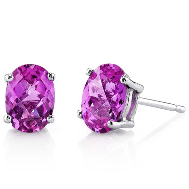 Oravo 14k White Gold Oval-cut Gemstone Stud Earrings - Created Pink Sapphire