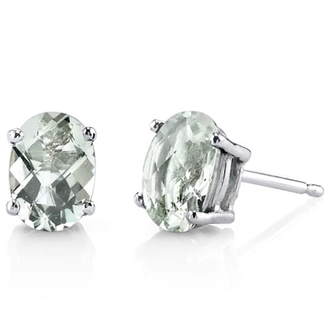 Oravo 14k White Gold Oval-cut Gemstone Stud Earrings - Green Amethyst