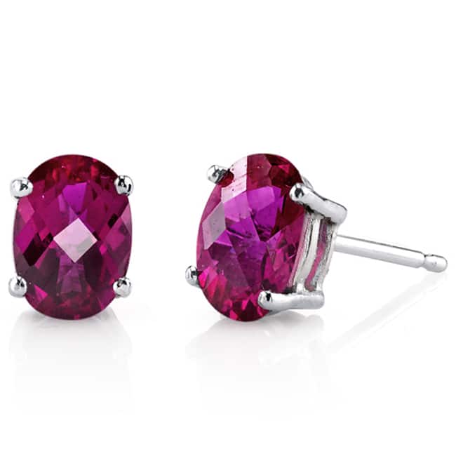 Oravo 14k White Gold Oval-cut Gemstone Stud Earrings - Created Ruby