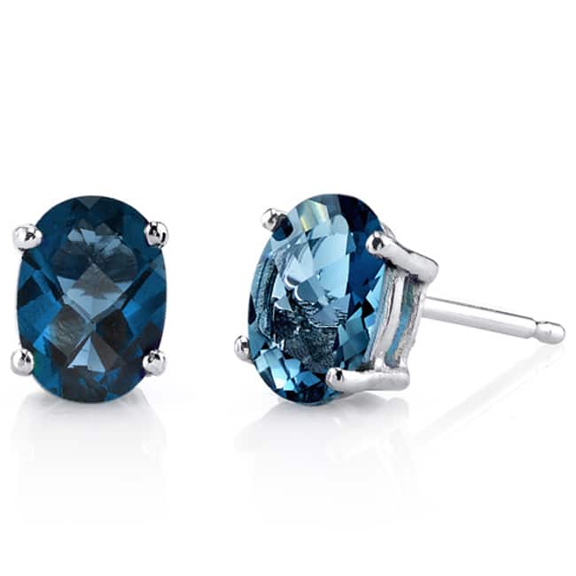 Oravo 14k White Gold Oval-cut Gemstone Stud Earrings - London Blue Topaz