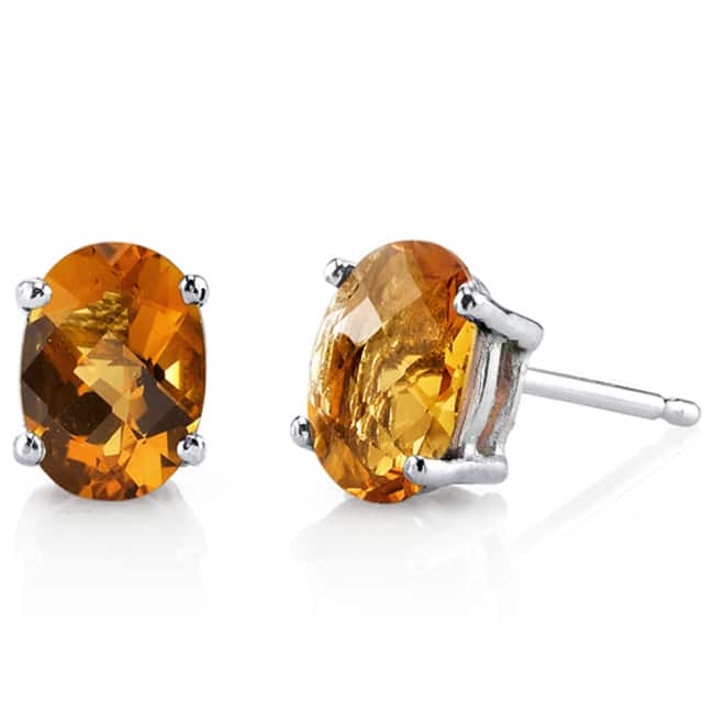 Oravo 14k White Gold Oval-cut Gemstone Stud Earrings - Citrine