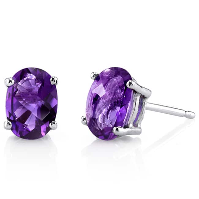 Oravo 14k White Gold Oval-cut Gemstone Stud Earrings - Amethyst