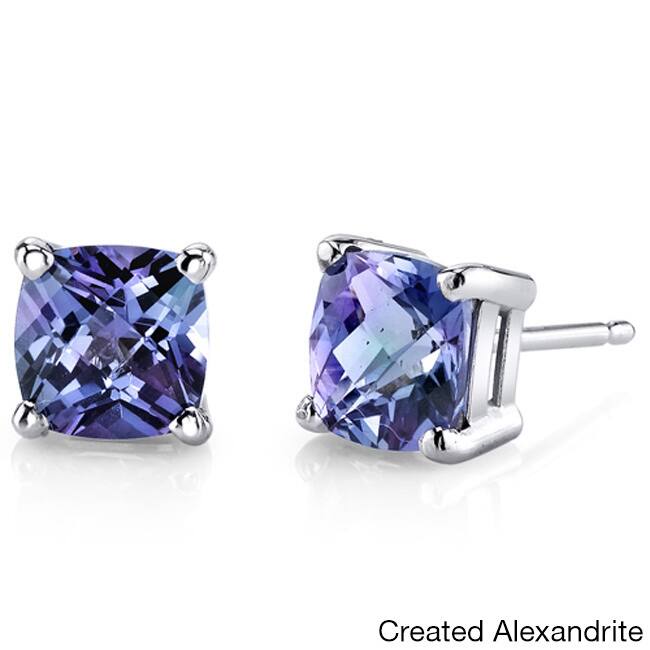 Oravo 14k White Gold Cushion-cut Gemstone Stud Earrings - Created Alexandrite