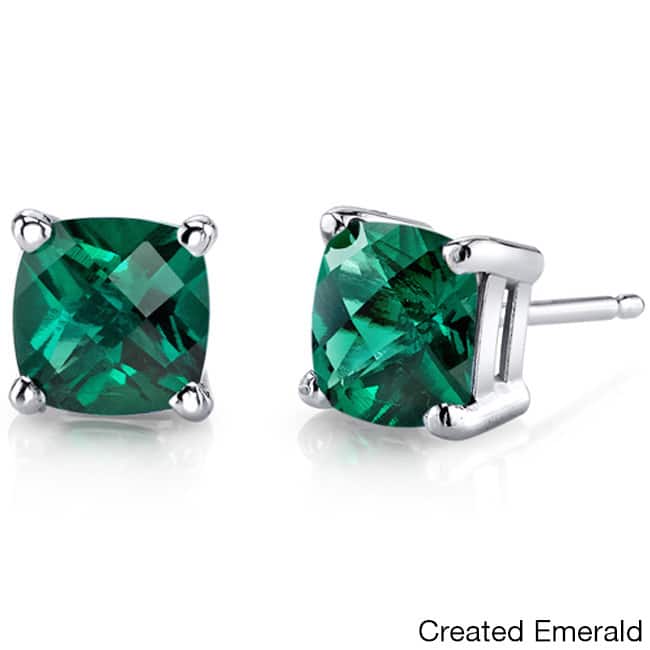 Oravo 14k White Gold Cushion-cut Gemstone Stud Earrings - Created Emerald