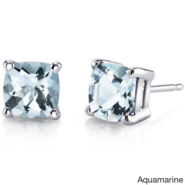 Oravo 14k White Gold Cushion-cut Gemstone Stud Earrings - Aquamarine