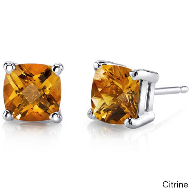 Oravo 14k White Gold Cushion-cut Gemstone Stud Earrings - Citrine