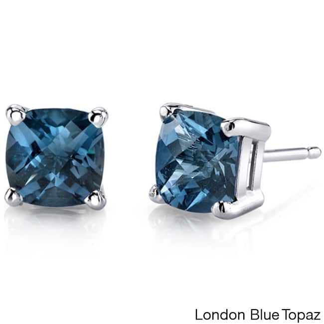 Oravo 14k White Gold Cushion-cut Gemstone Stud Earrings - London Blue Topaz