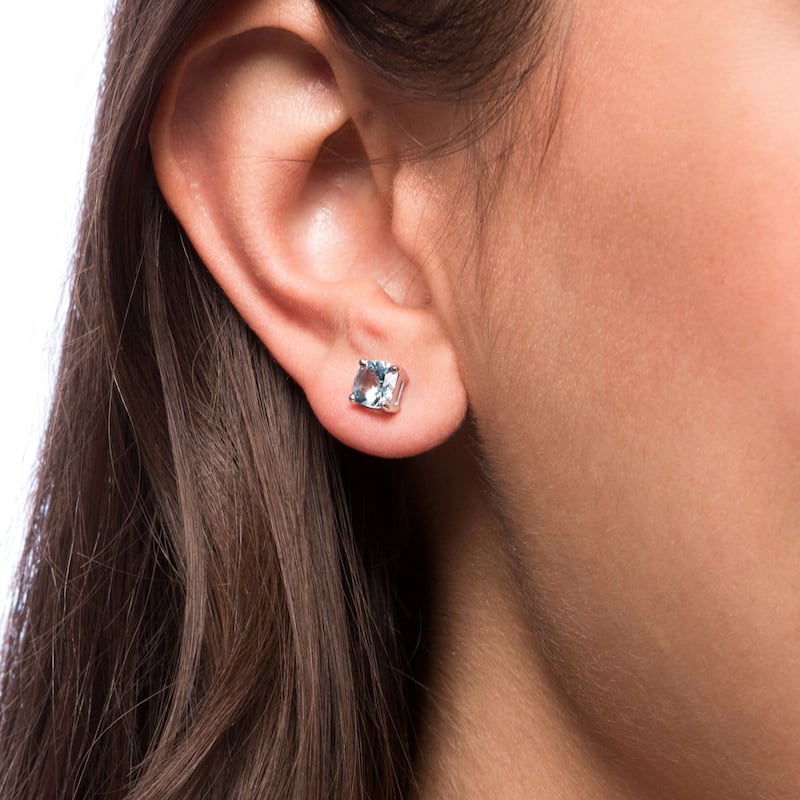 Oravo 14k White Gold Cushion-cut Gemstone Stud Earrings