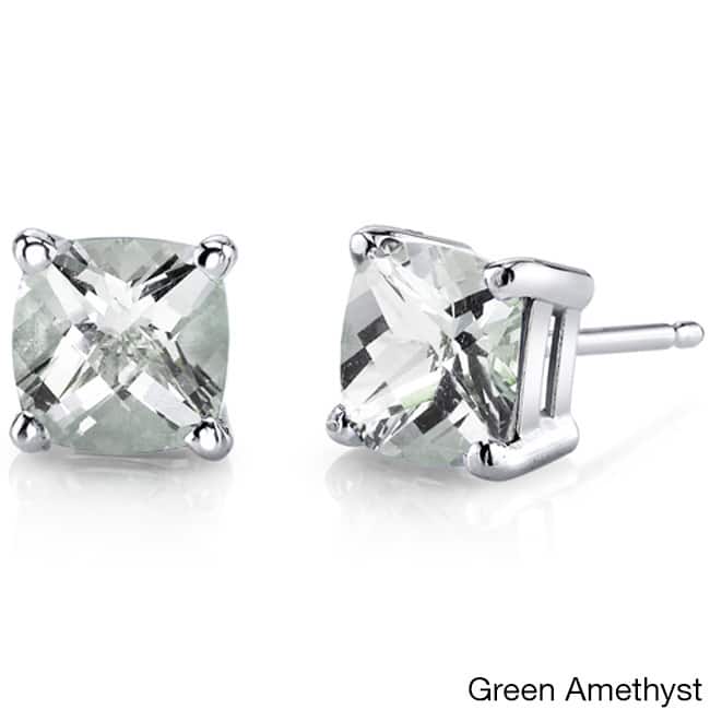 Oravo 14k White Gold Cushion-cut Gemstone Stud Earrings