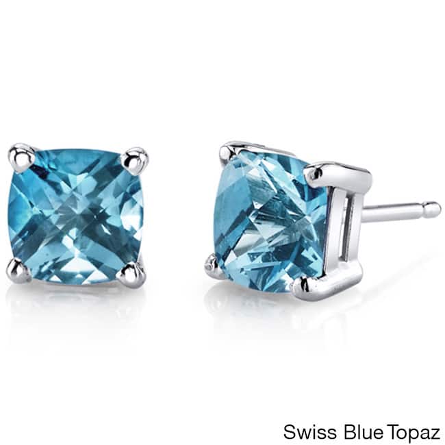 Oravo 14k White Gold Cushion-cut Gemstone Stud Earrings - Swiss Blue Topaz