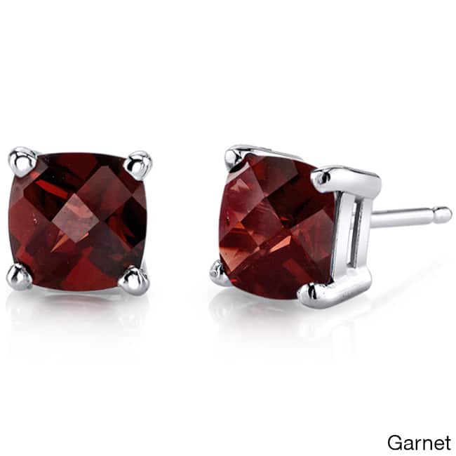 Oravo 14k White Gold Cushion-cut Gemstone Stud Earrings - Garnet