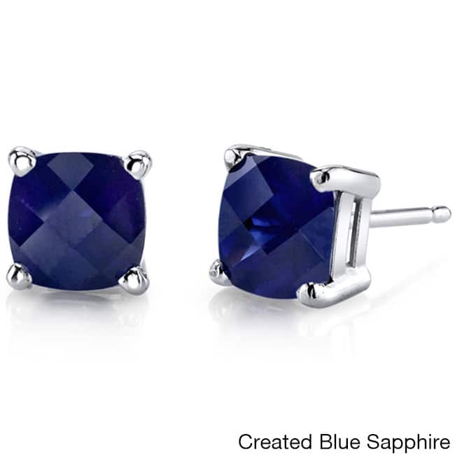 Oravo 14k White Gold Cushion-cut Gemstone Stud Earrings - Created Blue Sapphire
