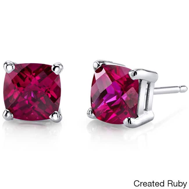Oravo 14k White Gold Cushion-cut Gemstone Stud Earrings - Created Ruby