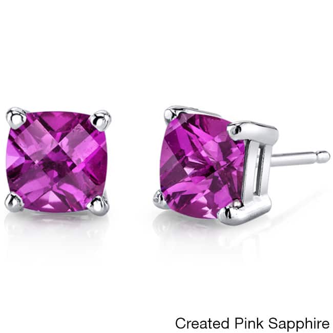 Oravo 14k White Gold Cushion-cut Gemstone Stud Earrings - Created Pink Sapphire