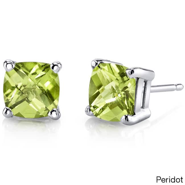 Oravo 14k White Gold Cushion-cut Gemstone Stud Earrings - Peridot