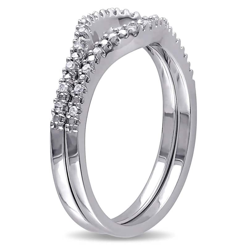 Miadora Sterling Silver 1/10ct TDW Diamond Open-circle Wedding Band Set