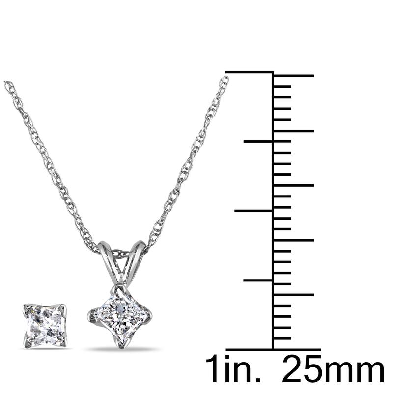 Miadora 14k White Gold 5/8ct TDW Princess-cut Diamond Solitaire Earrings and Necklace Set