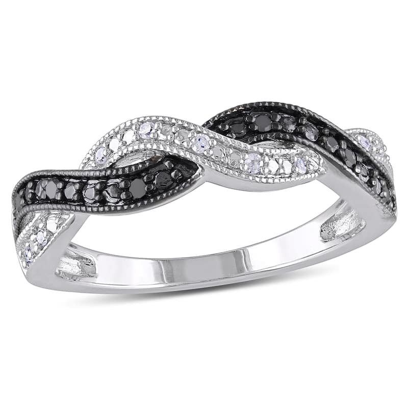Miadora Sterling Silver Black and White Diamond Infinity Cross Over Ring - 5